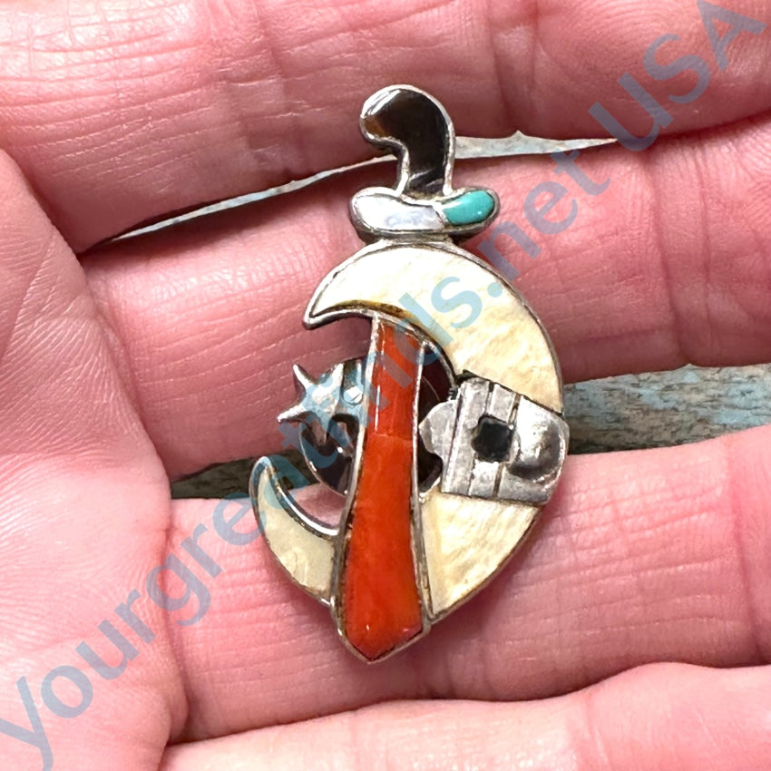 Vintage Zuni Sterling Silver Inlay Shriners Pin Tie Tack