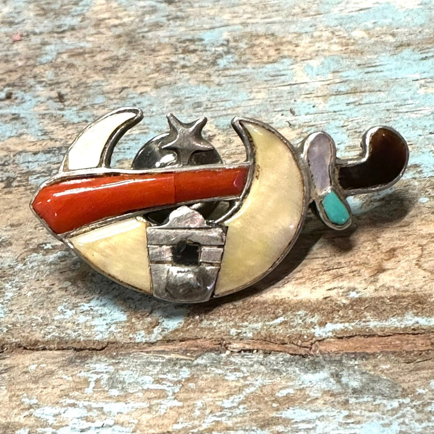 Vintage Zuni Sterling Silver Inlay Shriners Pin Tie Tack