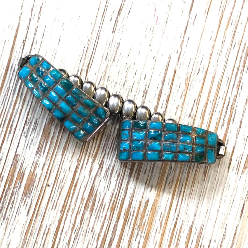 Vintage Zuni Sterling Silver Inlay Turquoise Watch Band