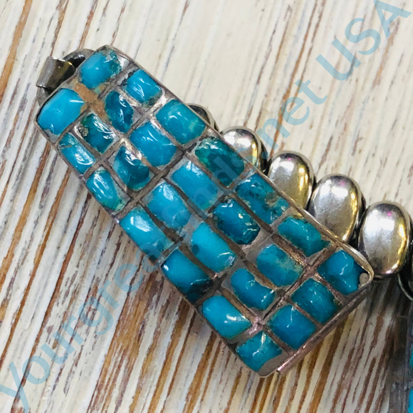 Vintage Zuni Sterling Silver Inlay Turquoise Watch Band