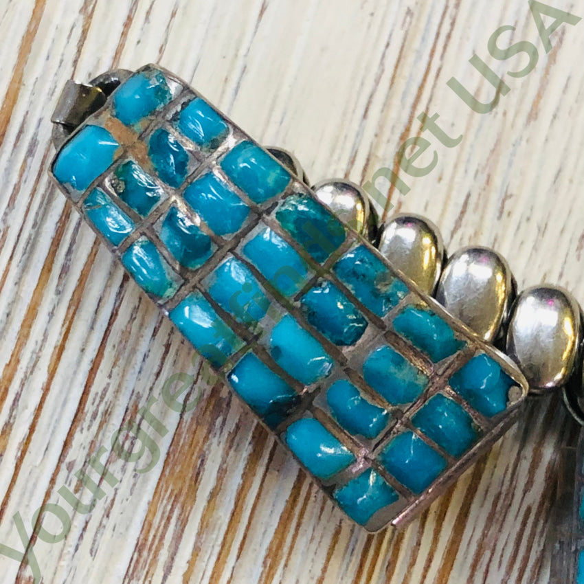 Vintage Zuni Sterling Silver Inlay Turquoise Watch Band