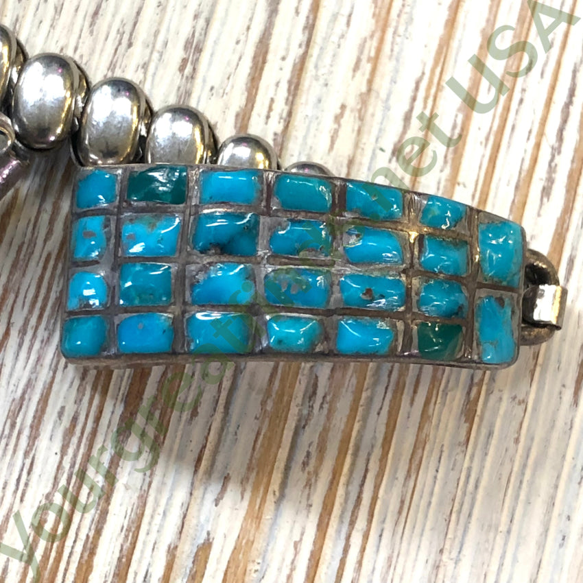 Vintage Zuni Sterling Silver Inlay Turquoise Watch Band