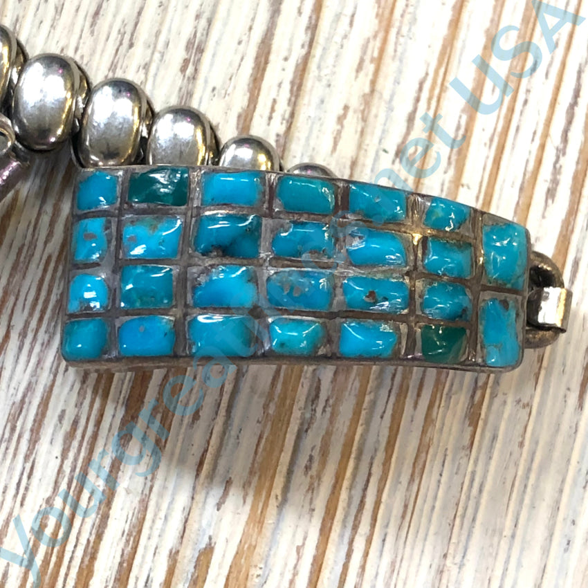 Vintage Zuni Sterling Silver Inlay Turquoise Watch Band