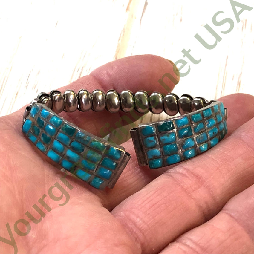 Vintage Zuni Sterling Silver Inlay Turquoise Watch Band