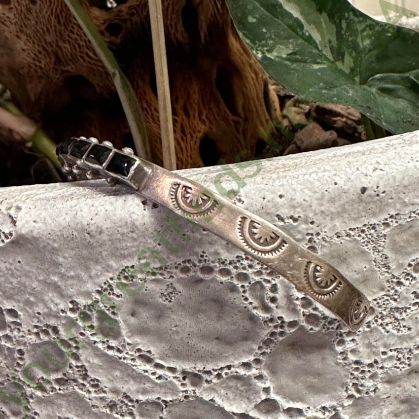 Vintage Zuni Sterling Silver Jet Row Bracelet Ernest & Vivnita Bewanika