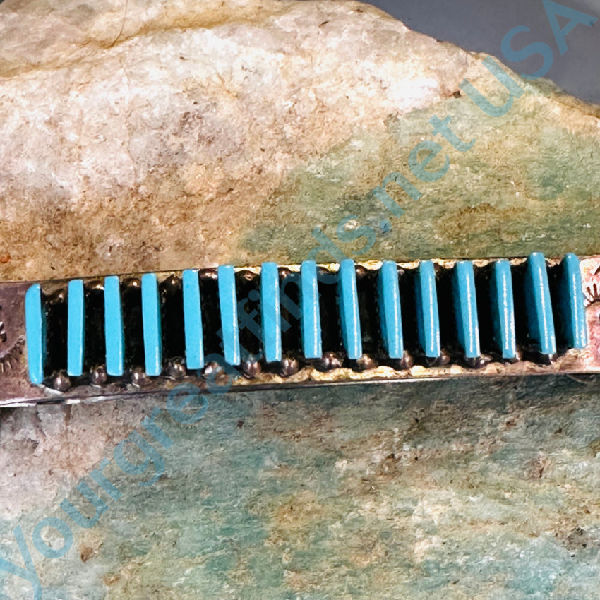 Vintage Zuni Sterling Silver & Needlepoint Turquoise Hair Barrette Hair Pin