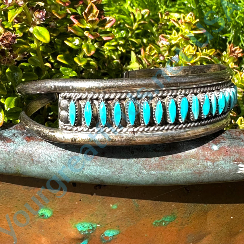 Vintage Zuni Sterling Silver Needlepoint Turquoise Row Bracelet