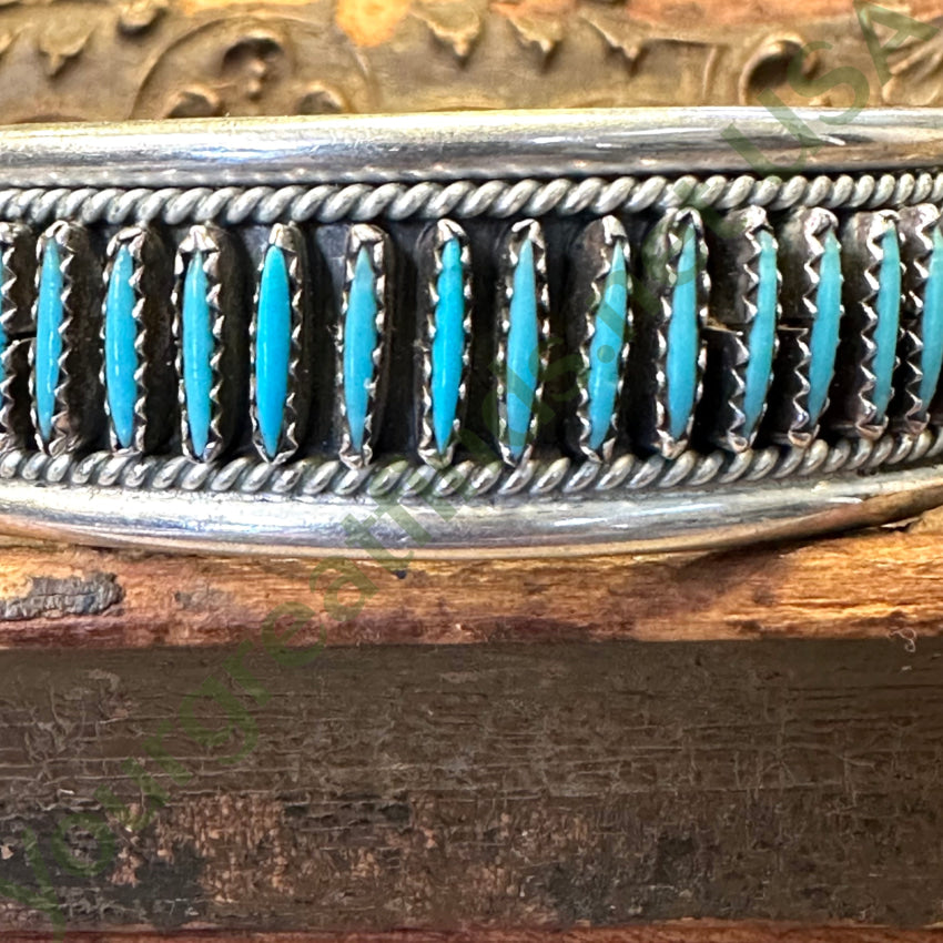 Vintage Zuni Sterling Silver Needlepoint Turquoise Row Bracelet