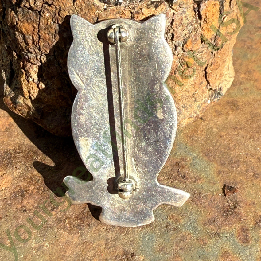 Vintage Zuni Sterling Silver Owl Pin Turquoise Eyes pin
