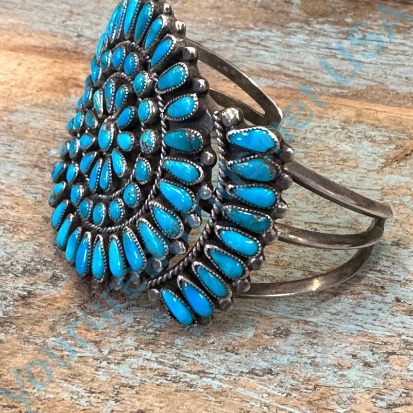 Vintage Zuni Sterling Silver Petit Point Turquoise Rosette Bracelet