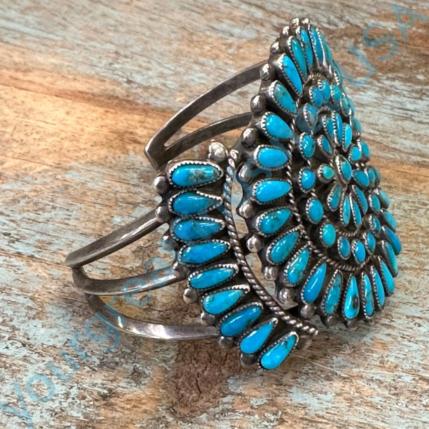 Vintage Zuni Sterling Silver Petit Point Turquoise Rosette Bracelet