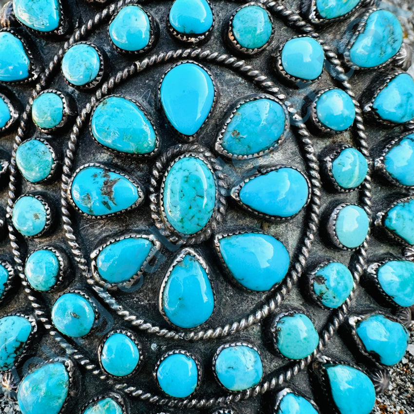 Vintage Zuni Sterling Silver Petit Point Turquoise Rosette Bracelet