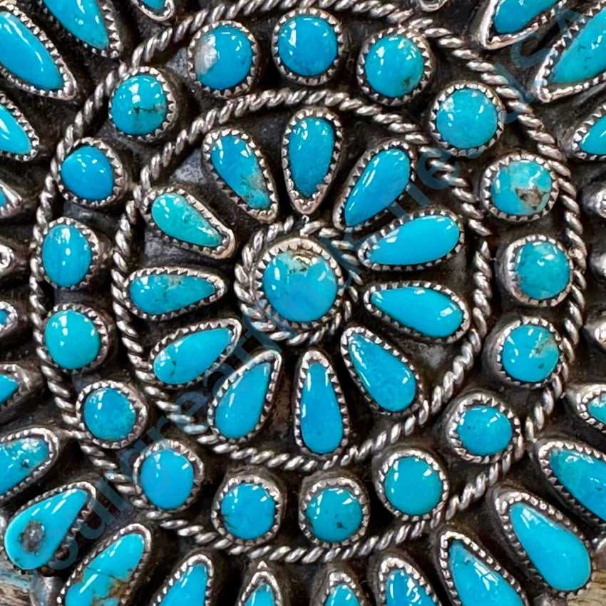 Vintage Zuni Sterling Silver Petit Point Turquoise Rosette Bracelet