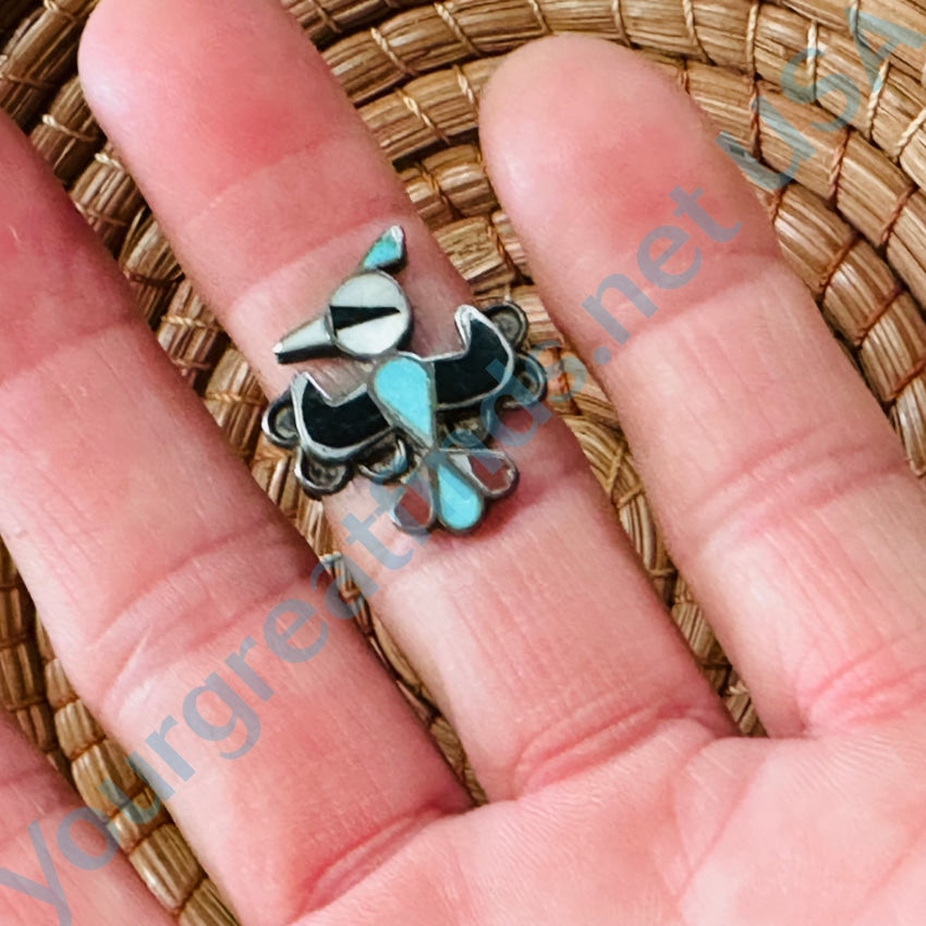 Vintage Zuni Sterling Silver Peyote Bird Channel Inlay Ring 5