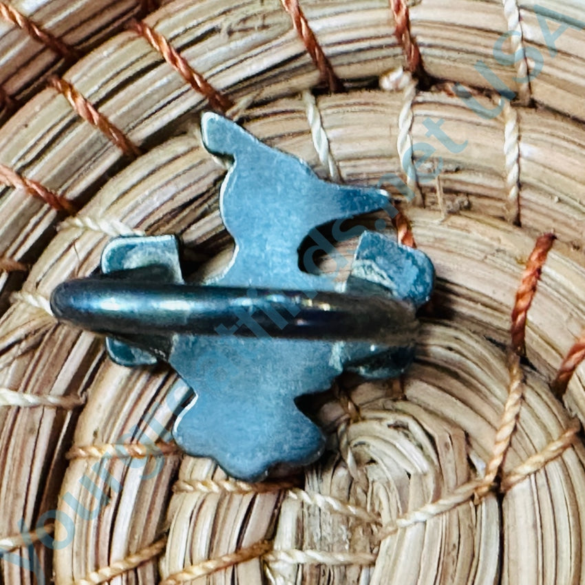 Vintage Zuni Sterling Silver Peyote Bird Channel Inlay Ring 5