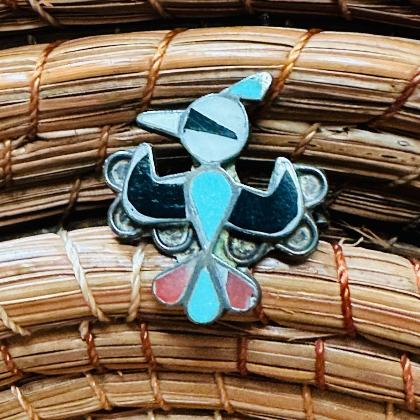 Vintage Zuni Sterling Silver Peyote Bird Channel Inlay Ring 5