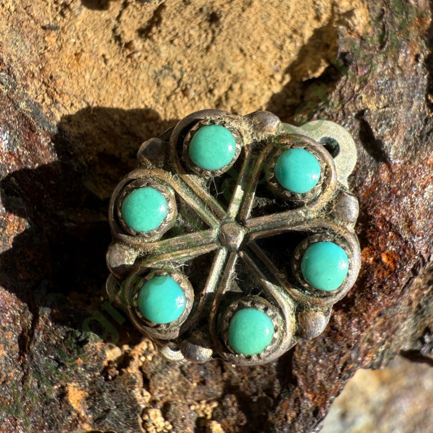 Vintage Zuni Sterling Silver Snake Eye Turquoise Clip On Earrings earrings