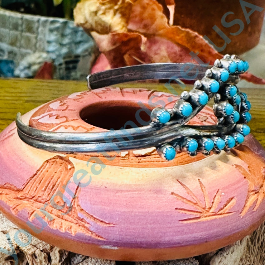 Vintage Zuni Sterling Silver Snake Eye Turquoise Cuff Bracelet