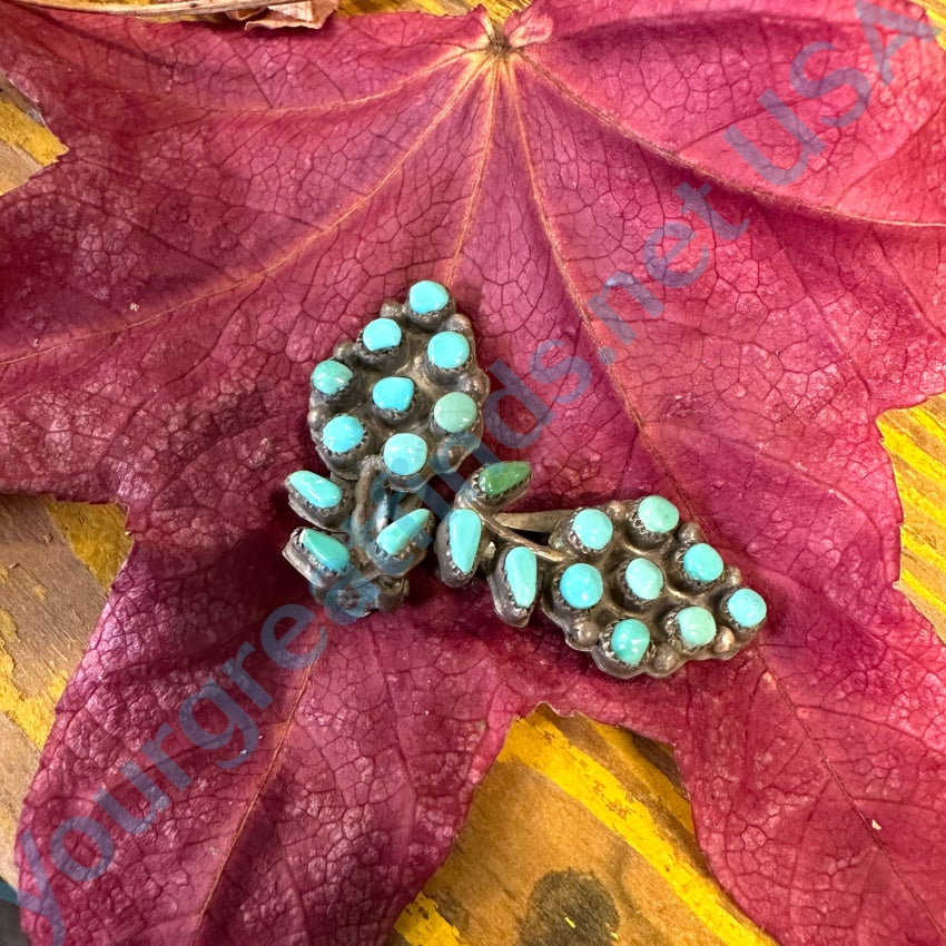 Vintage Zuni Sterling Silver Snake Eye Turquoise Flower Clip Earrings