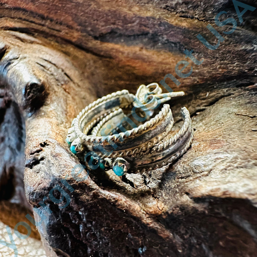 Vintage Zuni Sterling Silver Snake Eye Turquoise Hoop Pierced Post Earrings