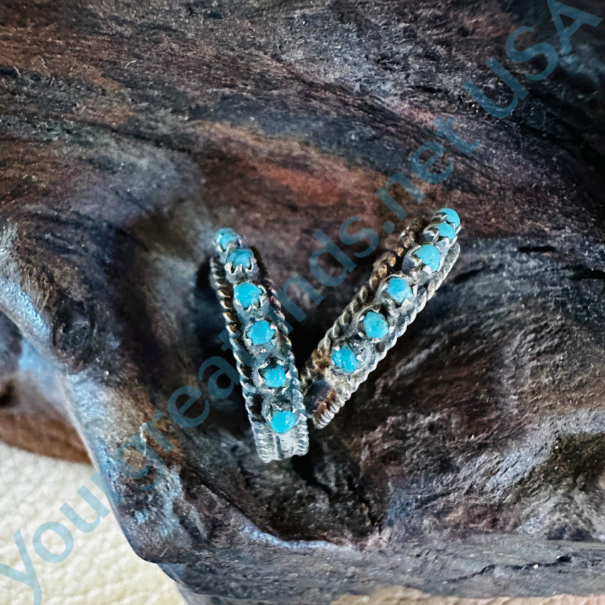 Vintage Zuni Sterling Silver Snake Eye Turquoise Hoop Pierced Post Earrings