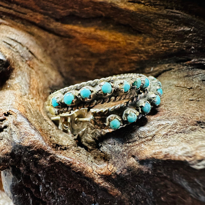 Vintage Zuni Sterling Silver Snake Eye Turquoise Hoop Pierced Post Earrings