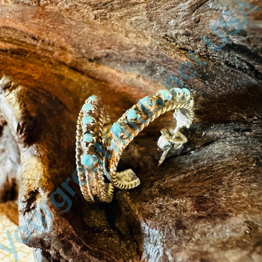 Vintage Zuni Sterling Silver Snake Eye Turquoise Hoop Pierced Post Earrings