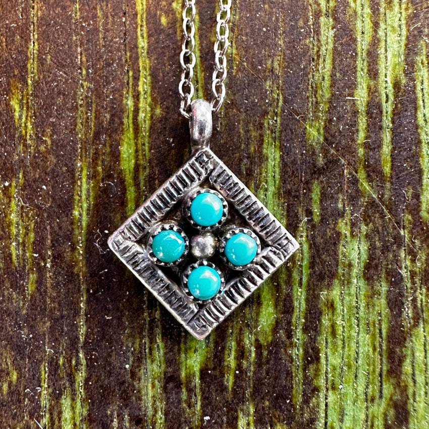 Vintage Zuni Sterling Silver & Snake Eye Turquoise Necklace Necklace