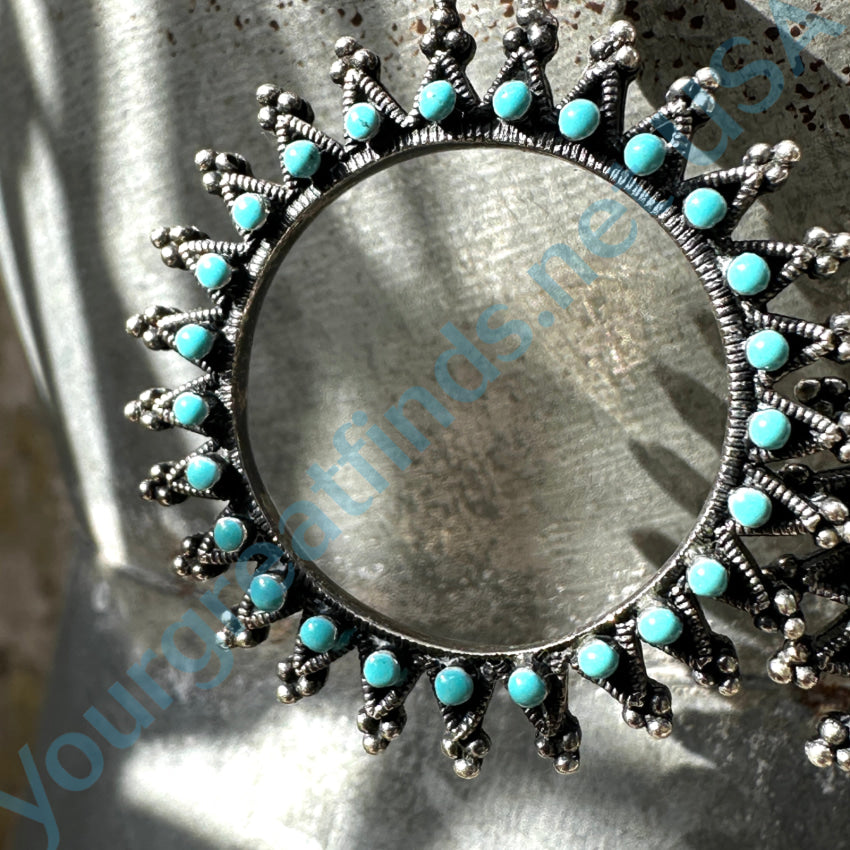 Vintage Zuni Sterling Silver Snake Eye Turquoise & Pearl Hoop Earrings Earrings