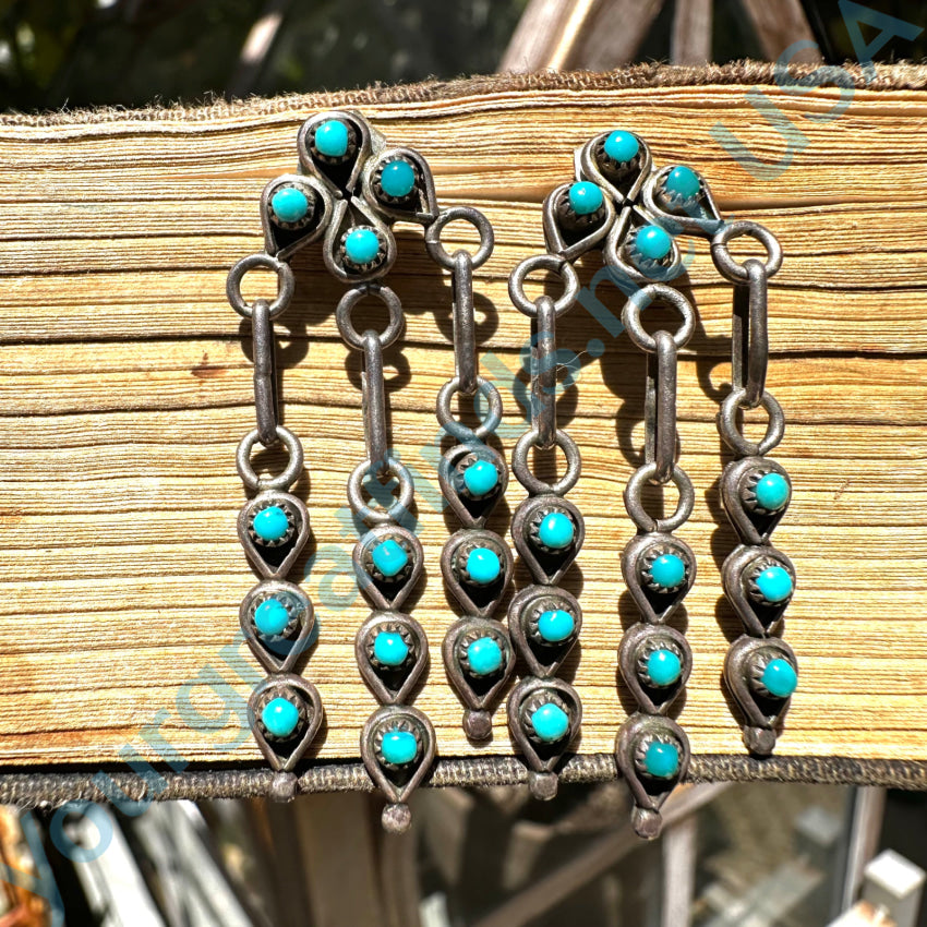 Vintage Zuni Sterling Silver &amp; Snake Eye Turquoise Pierced Earrings