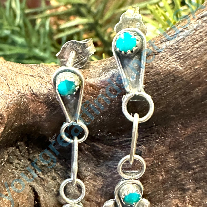 Vintage Zuni Sterling Silver Snake Eye Turquoise Pierced Earrings