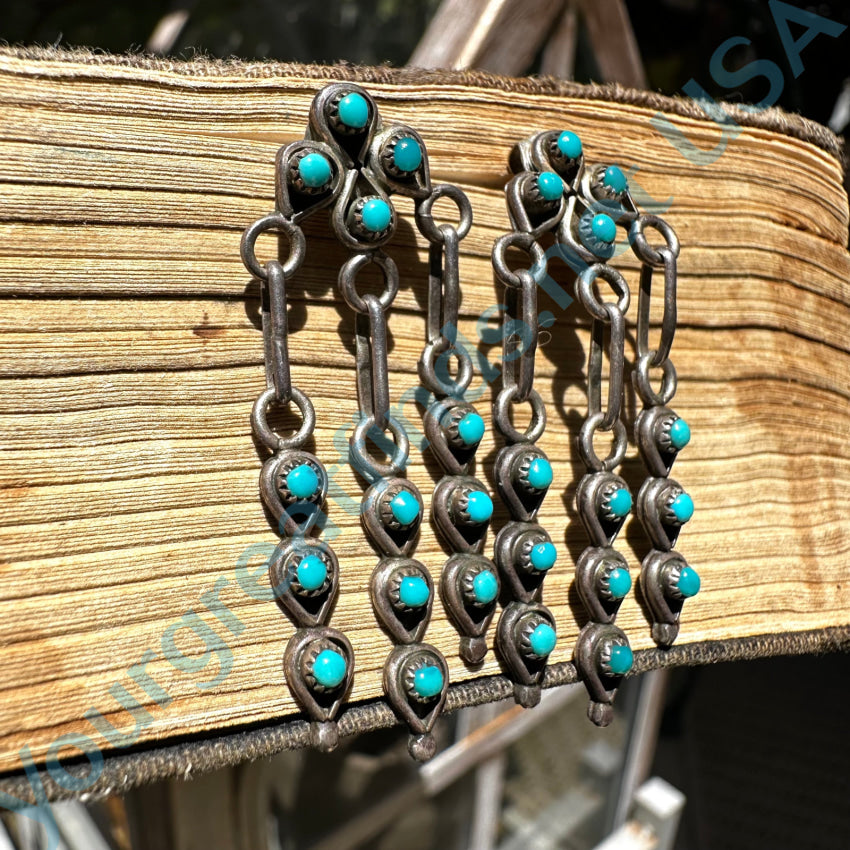 Vintage Zuni Sterling Silver &amp; Snake Eye Turquoise Pierced Earrings