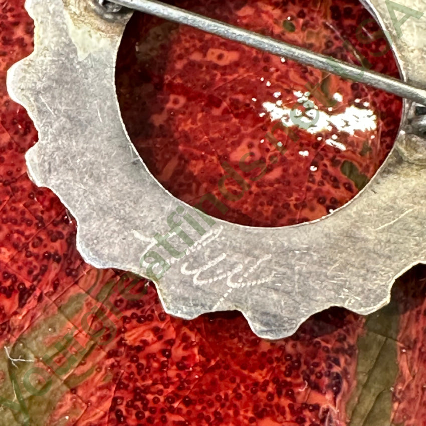 Vintage Zuni Sterling Silver Snake Eye Turquoise Wreath Pin