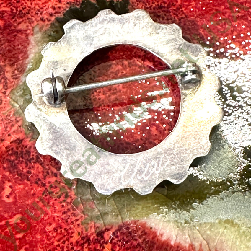 Vintage Zuni Sterling Silver Snake Eye Turquoise Wreath Pin