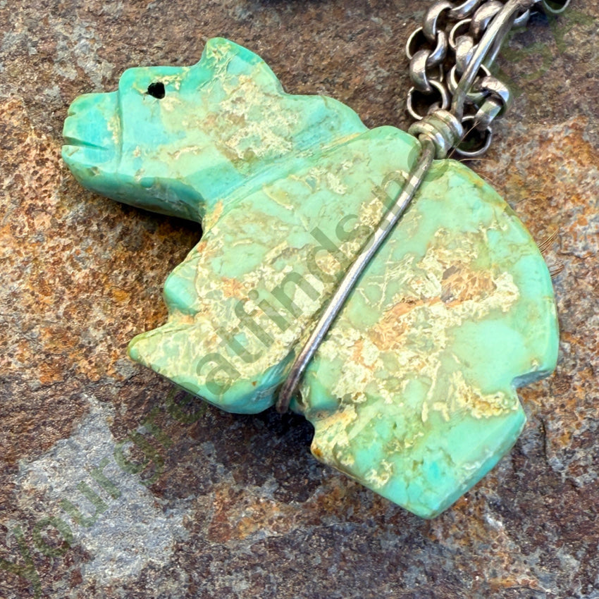 Vintage Zuni Sterling Silver Turquoise Bear Necklace Earring Set jewelry set