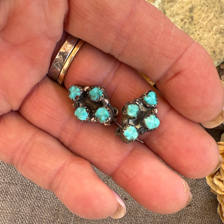 Vintage Zuni Sterling Silver & Turquoise Clip On Earrings earrings