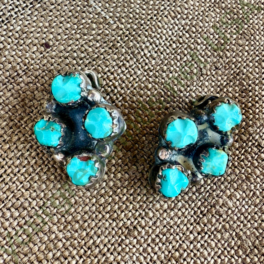 Vintage Zuni Sterling Silver & Turquoise Clip On Earrings earrings