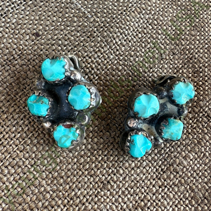 Vintage Zuni Sterling Silver & Turquoise Clip On Earrings earrings