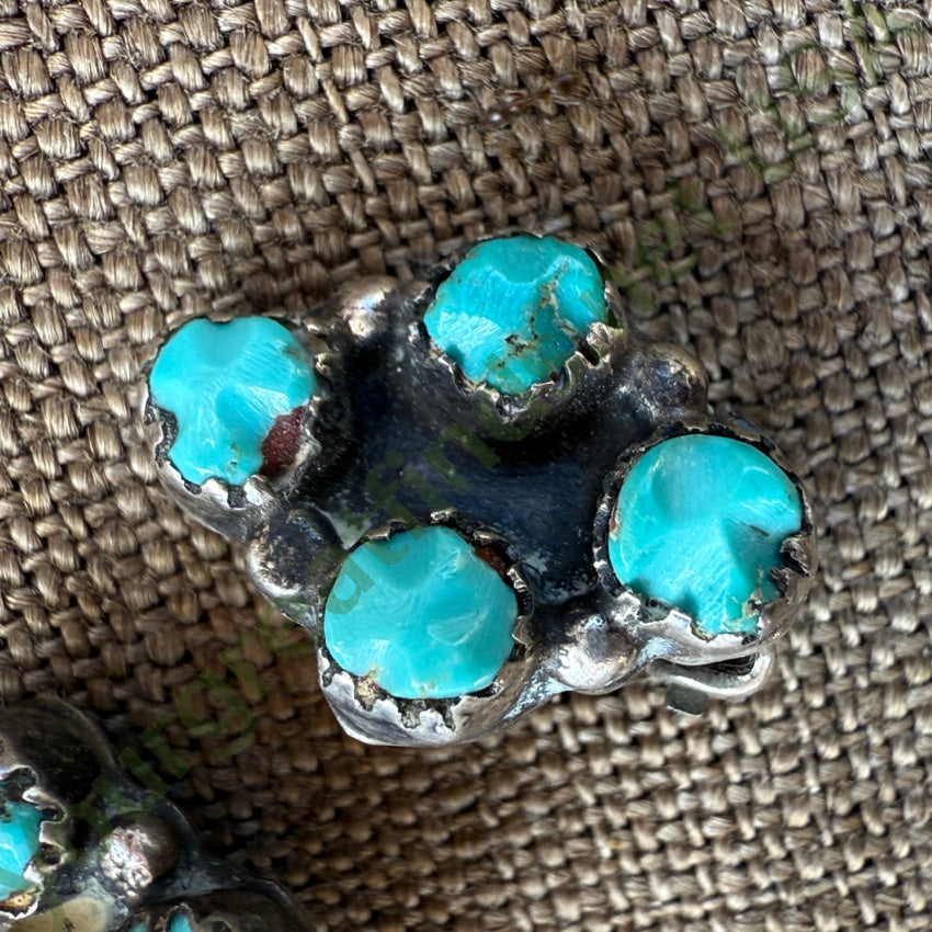 Vintage Zuni Sterling Silver & Turquoise Clip On Earrings earrings
