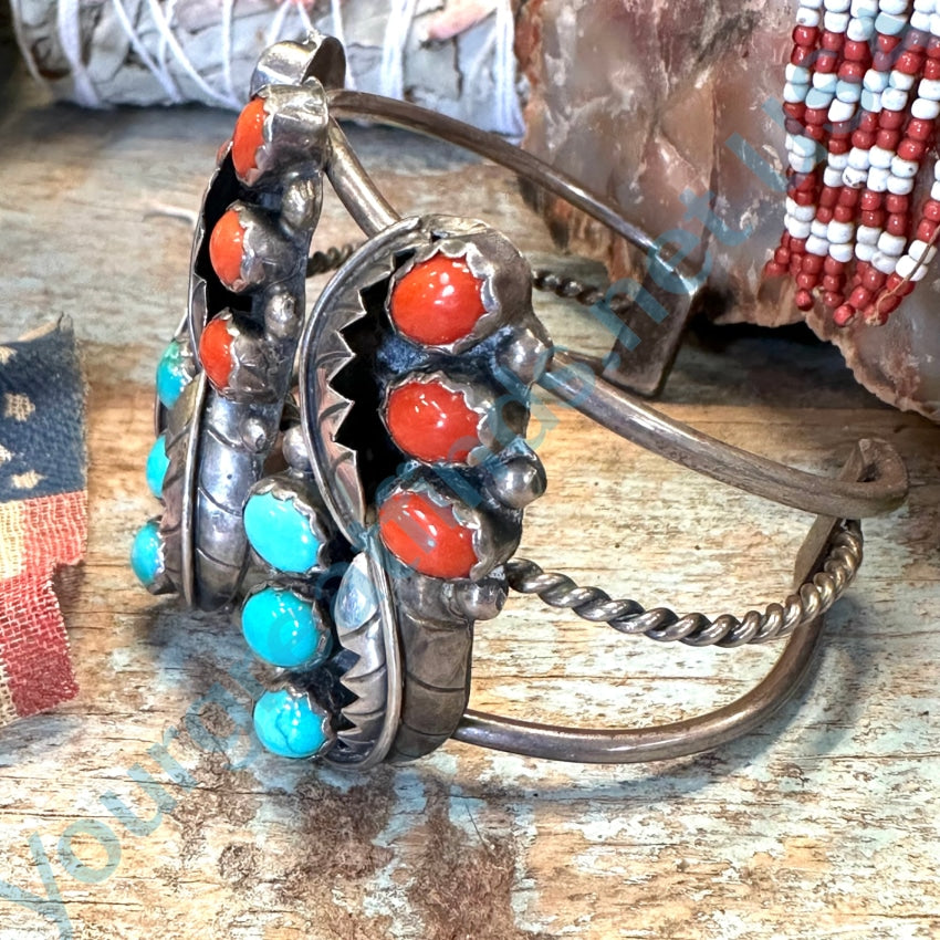 Vintage Zuni Sterling Silver Turquoise Coral Bracelet Miriam Chuyate