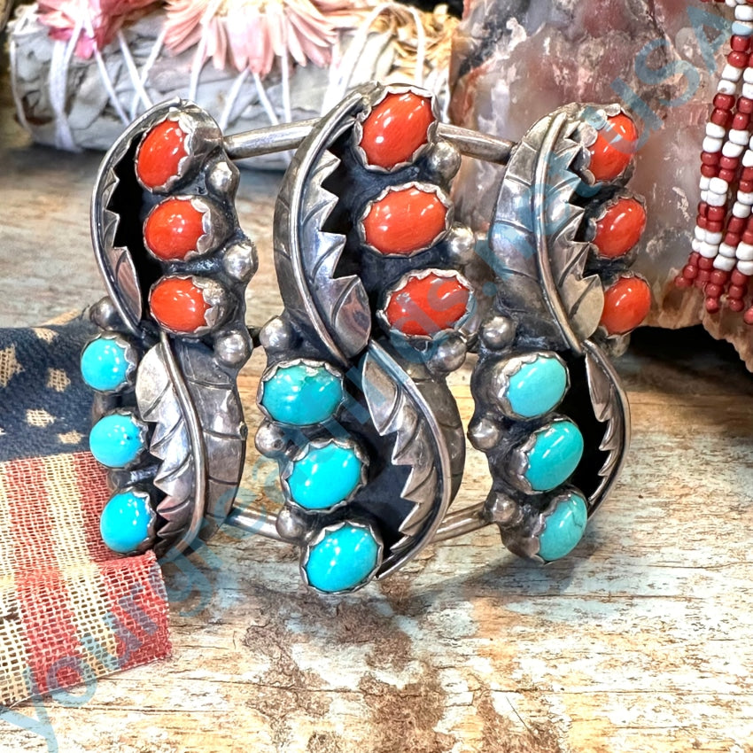 Vintage Zuni Sterling Silver Turquoise Coral Bracelet Miriam Chuyate