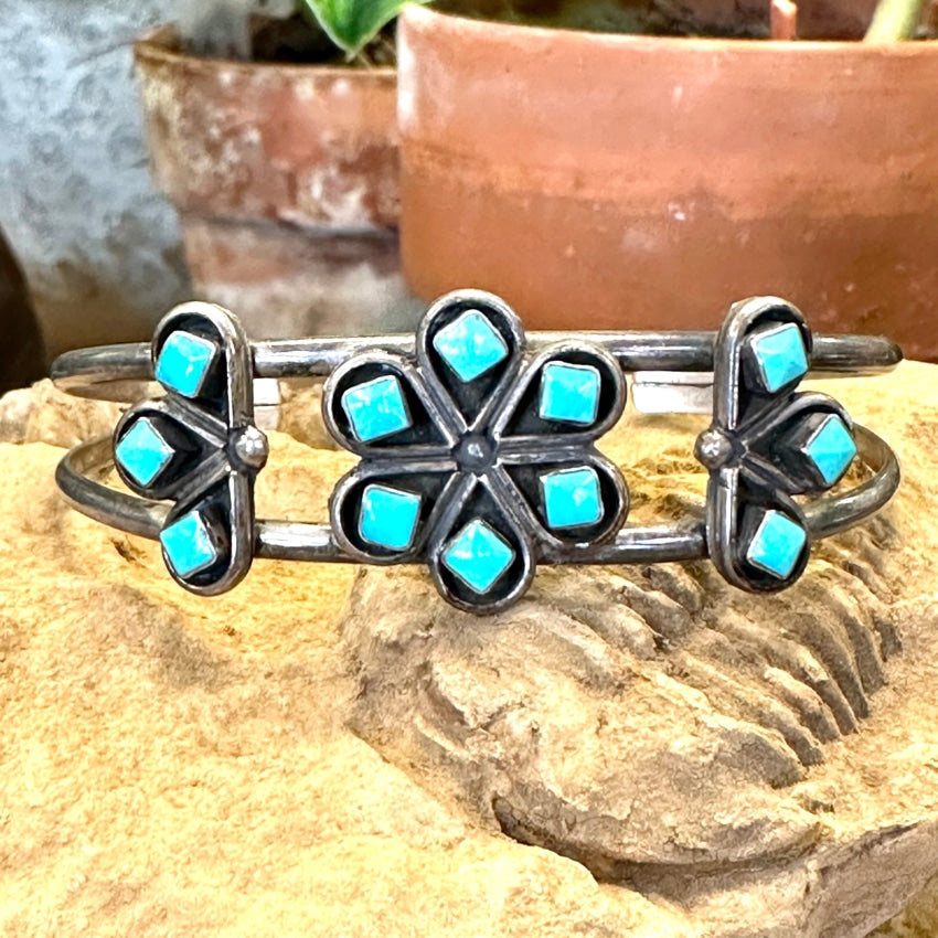 Vintage Zuni Sterling Silver Turquoise Cuff Bracelet Cachini