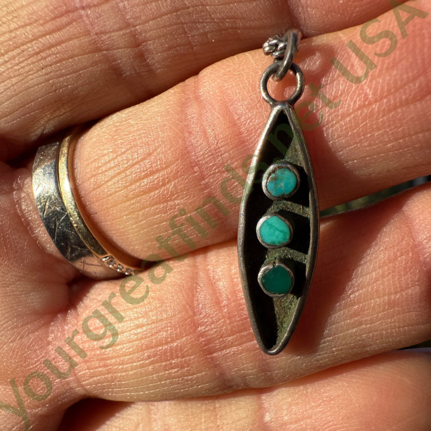 Vintage Zuni Sterling Silver & Turquoise Dots Pendant & Chain Necklace necklace