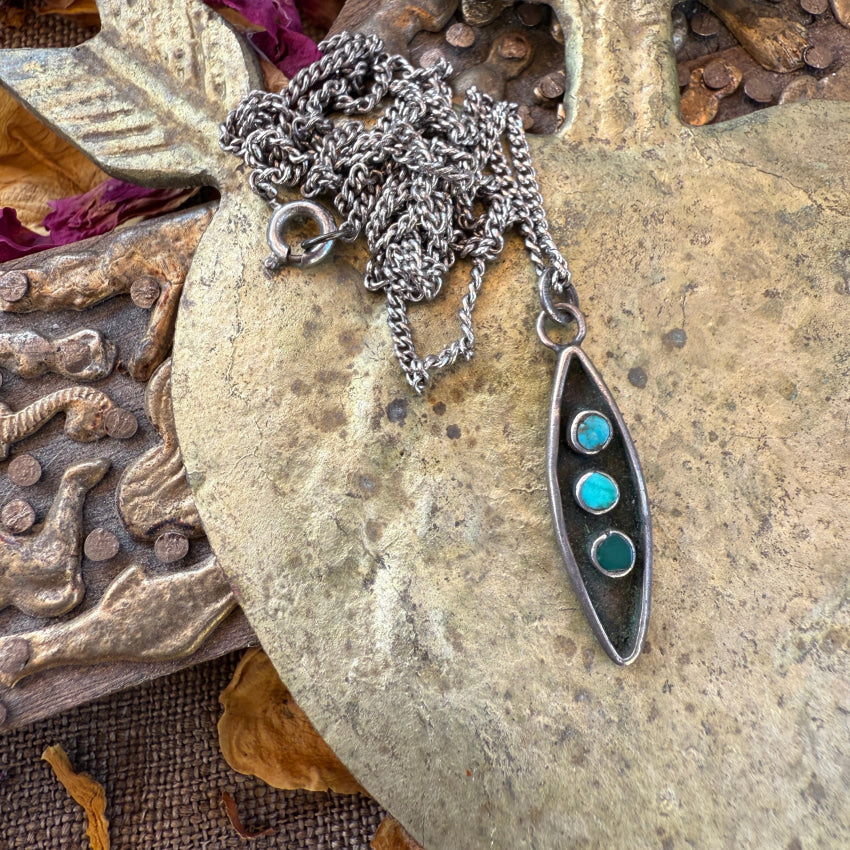 Vintage Zuni Sterling Silver & Turquoise Dots Pendant & Chain Necklace necklace