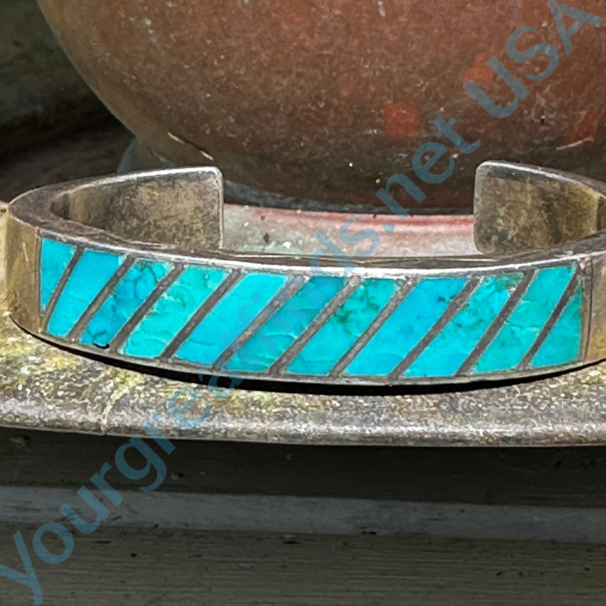 Vintage Zuni Sterling Silver & Turquoise Inlay Cuff Bracelet Bracelet