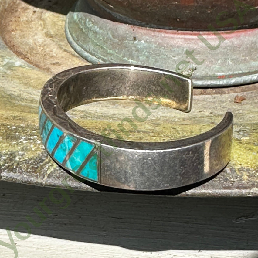 Vintage Zuni Sterling Silver & Turquoise Inlay Cuff Bracelet Bracelet