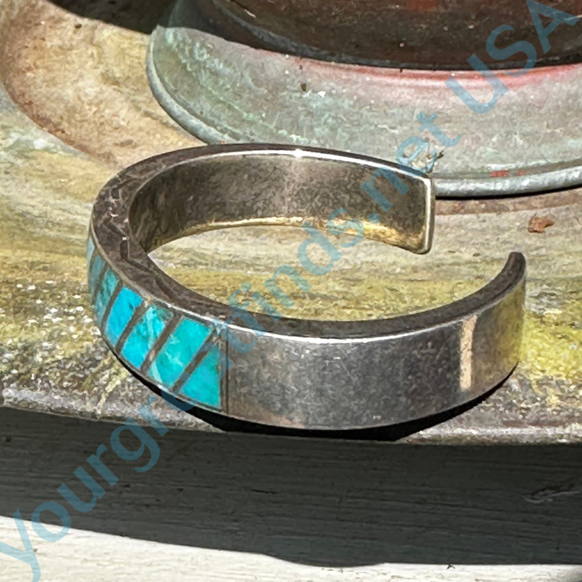 VTG good NAVAJO SIGNED STERLING SILVER ZUNI INLAY BRACELET #A53