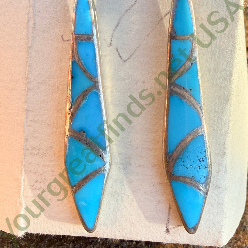 Vintage Zuni Sterling Silver Turquoise Inlay Fish Scales Earrings earrings