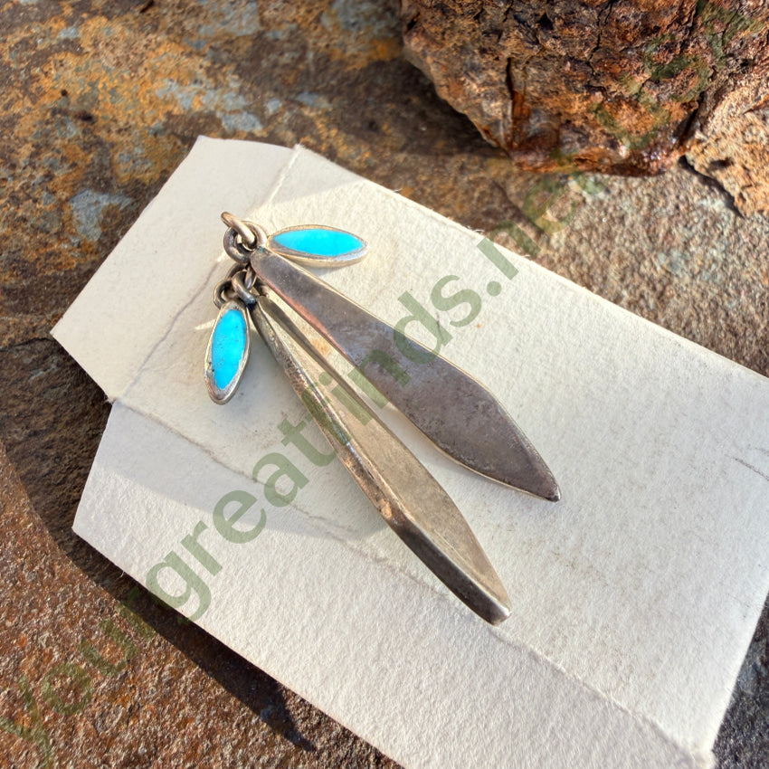 Vintage Zuni Sterling Silver Turquoise Inlay Fish Scales Earrings earrings