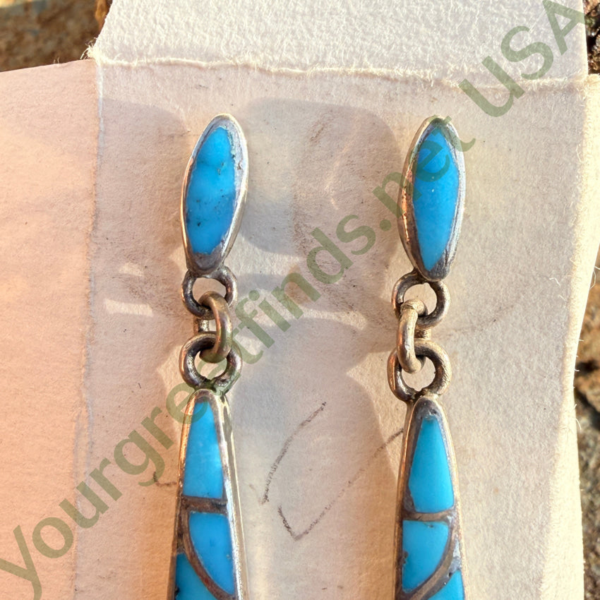 Vintage Zuni Sterling Silver Turquoise Inlay Fish Scales Earrings earrings